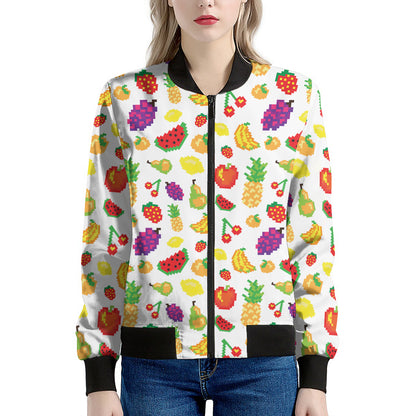 Pixel Fruits Pattern Print Women's Bomber Jacket