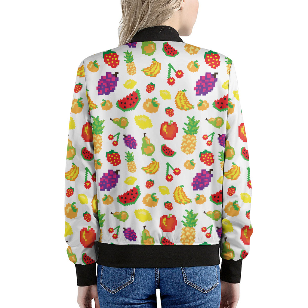 Pixel Fruits Pattern Print Women's Bomber Jacket
