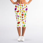 Pixel Fruits Pattern Print Women's Capri Leggings