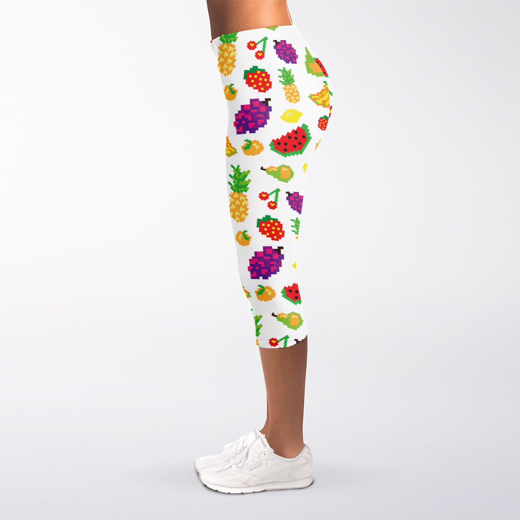 Pixel Fruits Pattern Print Women's Capri Leggings