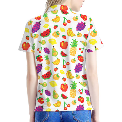 Pixel Fruits Pattern Print Women's Polo Shirt