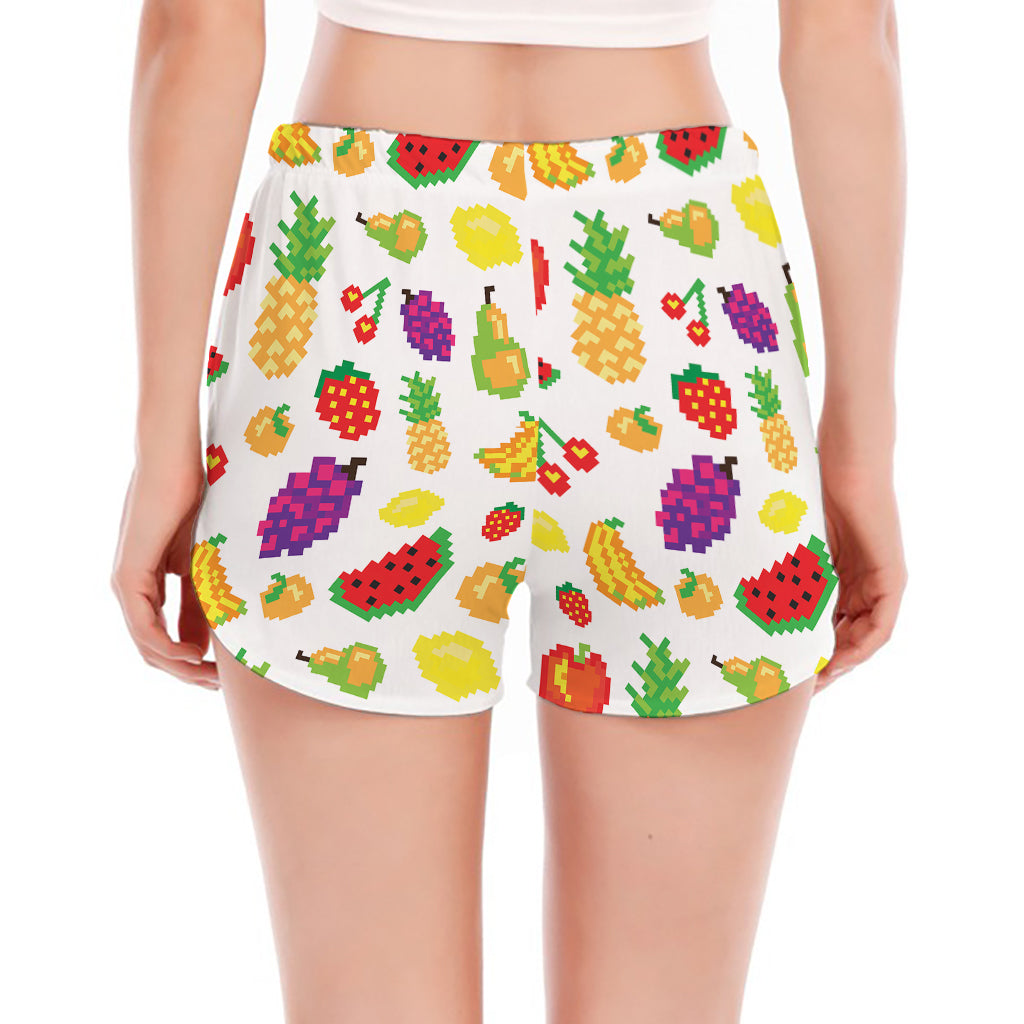 Pixel Fruits Pattern Print Women's Split Running Shorts