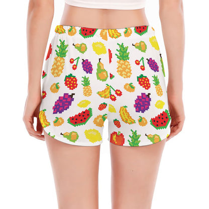 Pixel Fruits Pattern Print Women's Split Running Shorts