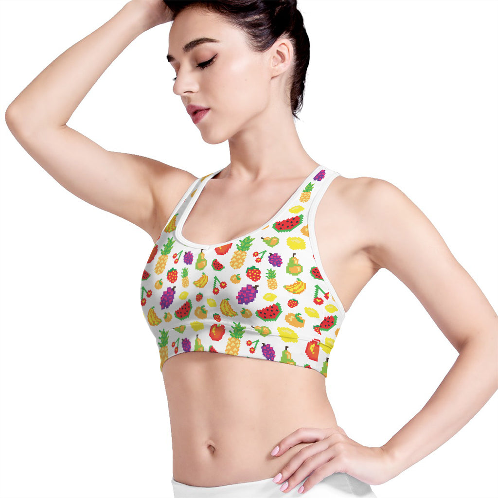 Pixel Fruits Pattern Print Women's Sports Bra