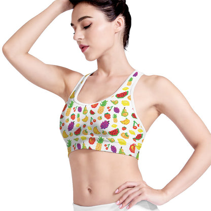 Pixel Fruits Pattern Print Women's Sports Bra