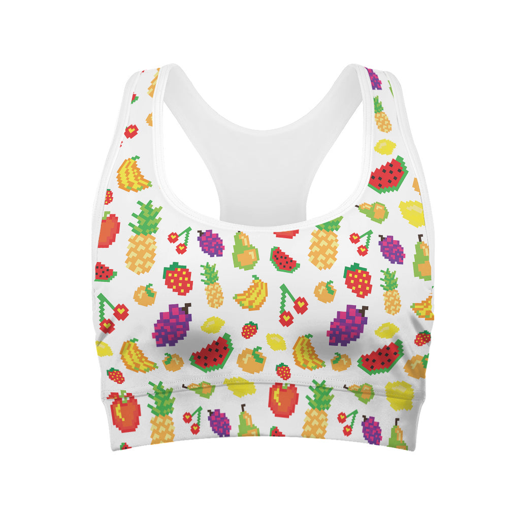 Pixel Fruits Pattern Print Women's Sports Bra