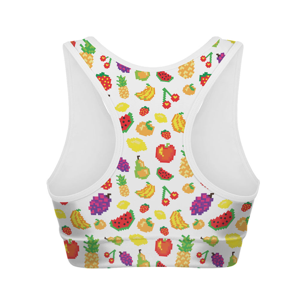 Pixel Fruits Pattern Print Women's Sports Bra