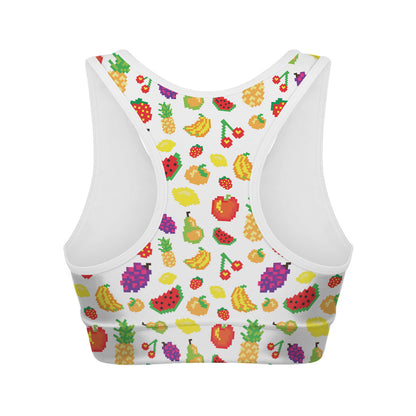 Pixel Fruits Pattern Print Women's Sports Bra