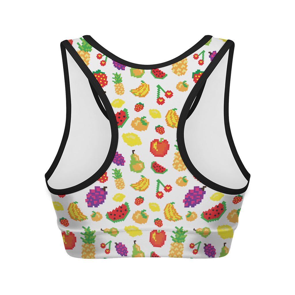 Pixel Fruits Pattern Print Women's Sports Bra