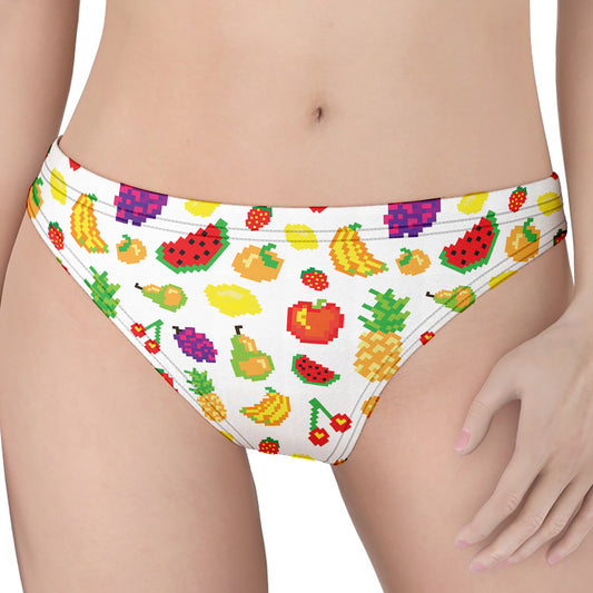 Pixel Fruits Pattern Print Women's Thong