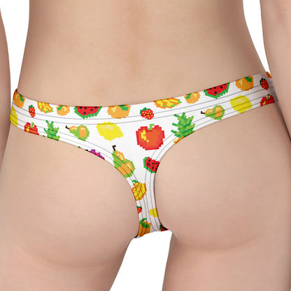 Pixel Fruits Pattern Print Women's Thong