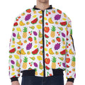 Pixel Fruits Pattern Print Zip Sleeve Bomber Jacket