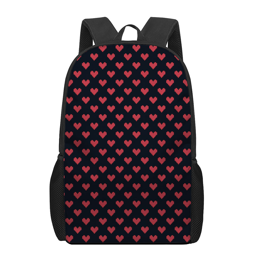 Pixel Heart Pattern Print 17 Inch Backpack