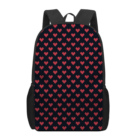 Pixel Heart Pattern Print 17 Inch Backpack