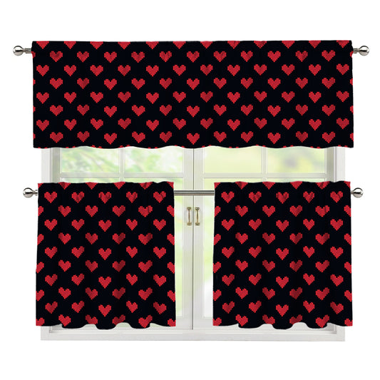 Pixel Heart Pattern Print 3 Piece Kitchen Curtains
