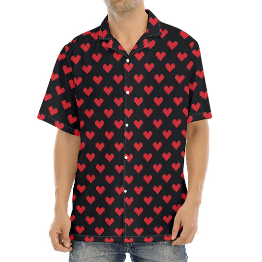 Pixel Heart Pattern Print Aloha Shirt