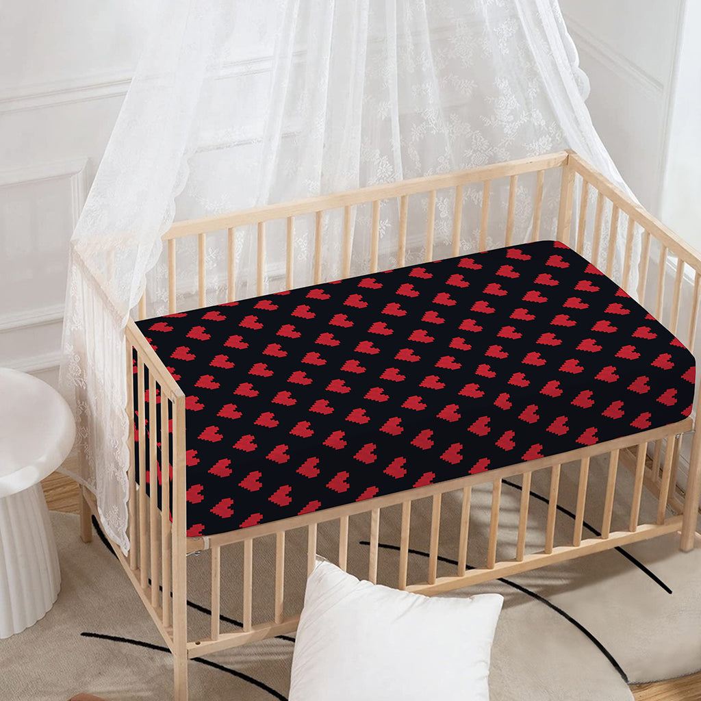 Pixel Heart Pattern Print Baby Crib Sheet