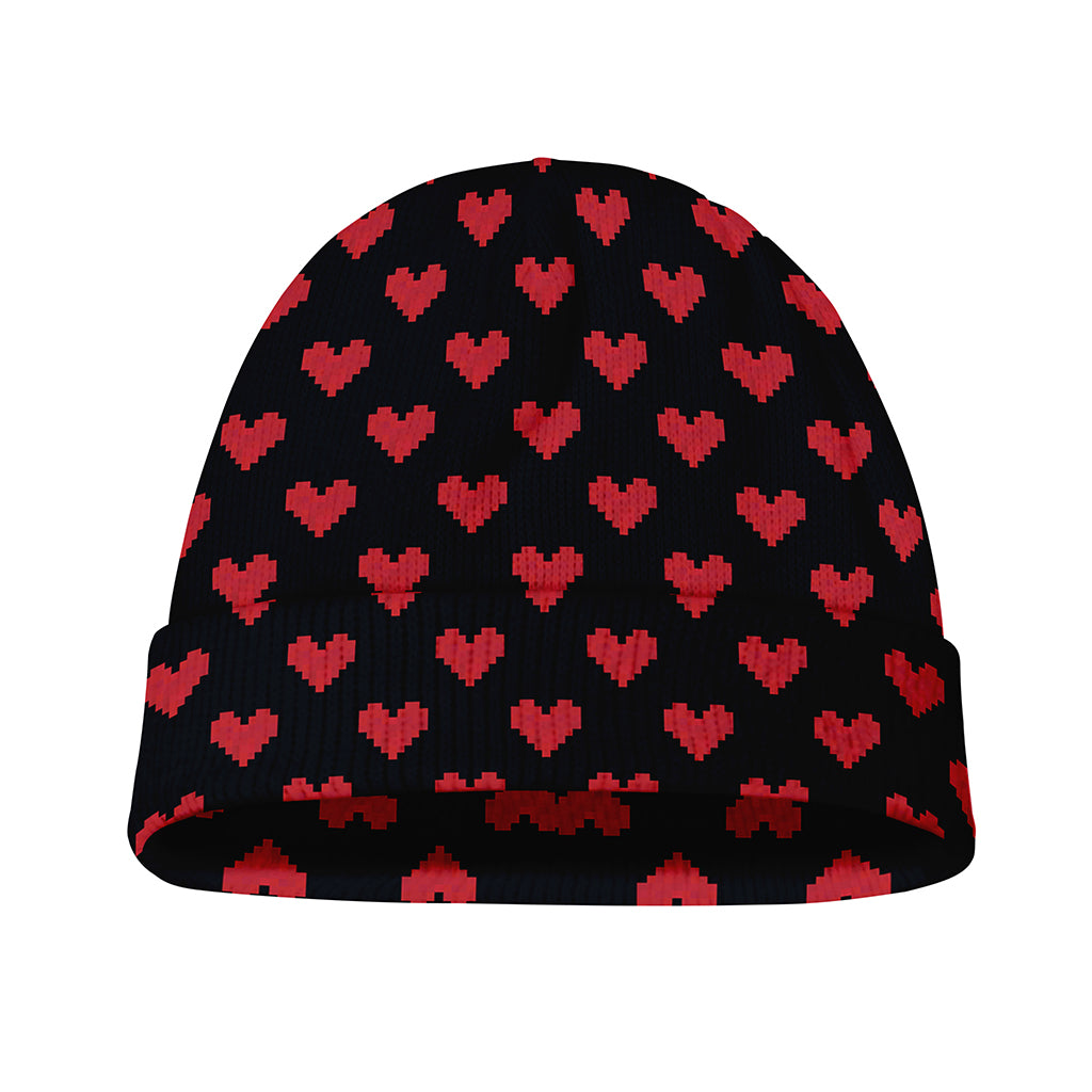 Pixel Heart Pattern Print Beanie