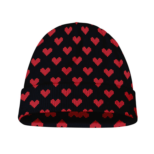 Pixel Heart Pattern Print Beanie