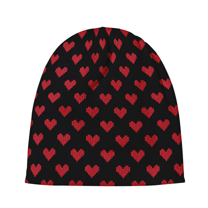 Pixel Heart Pattern Print Beanie