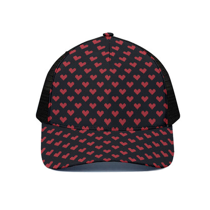 Pixel Heart Pattern Print Black Mesh Trucker Cap