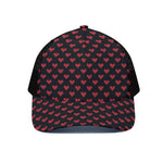 Pixel Heart Pattern Print Black Mesh Trucker Cap
