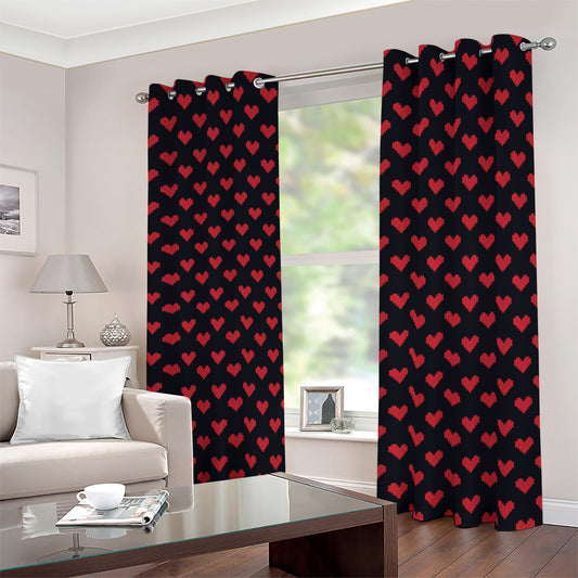 Pixel Heart Pattern Print Blackout Grommet Curtains