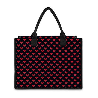 Pixel Heart Pattern Print Canvas Tote Bag