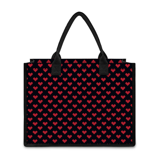 Pixel Heart Pattern Print Canvas Tote Bag