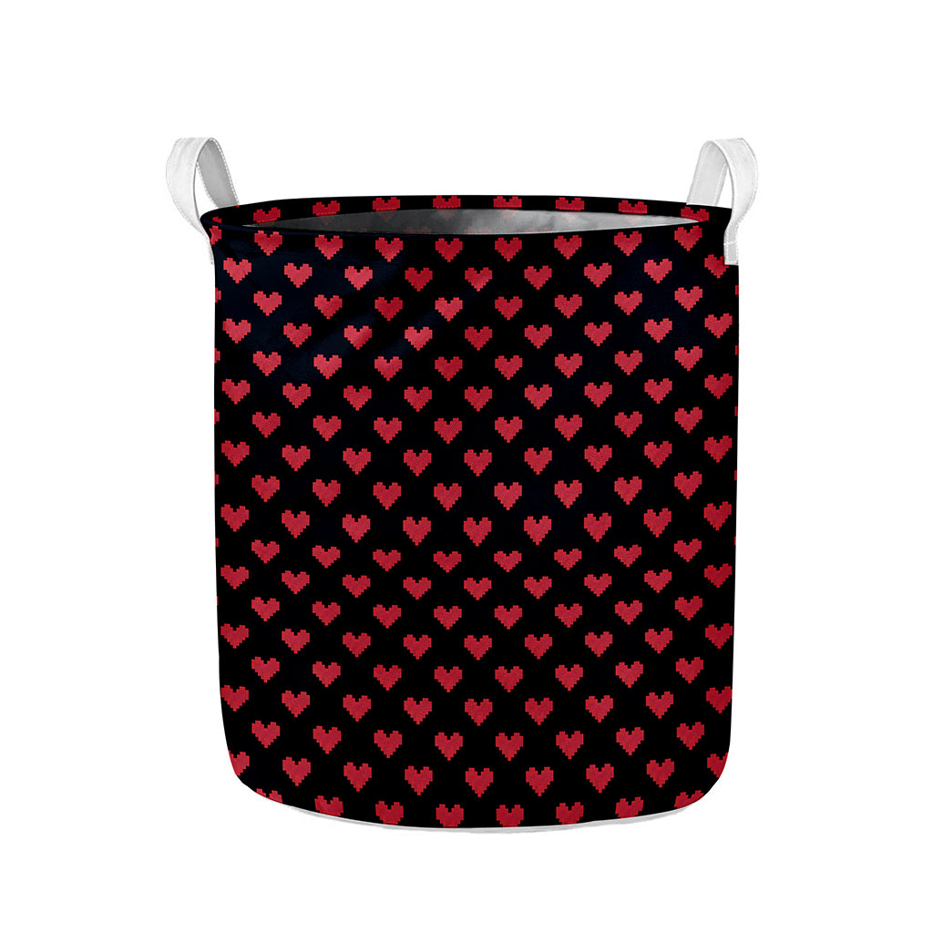 Pixel Heart Pattern Print Collapsible Laundry Basket