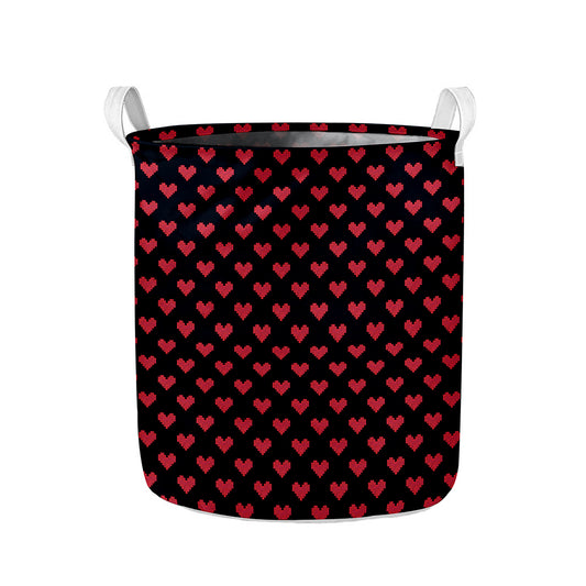 Pixel Heart Pattern Print Collapsible Laundry Basket