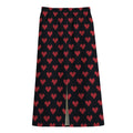 Pixel Heart Pattern Print Cotton Front Slit Maxi Skirt