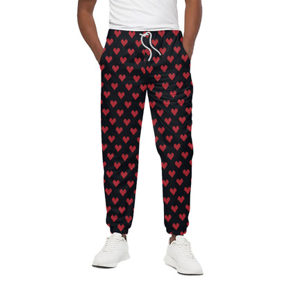 Pixel Heart Pattern Print Cotton Pants