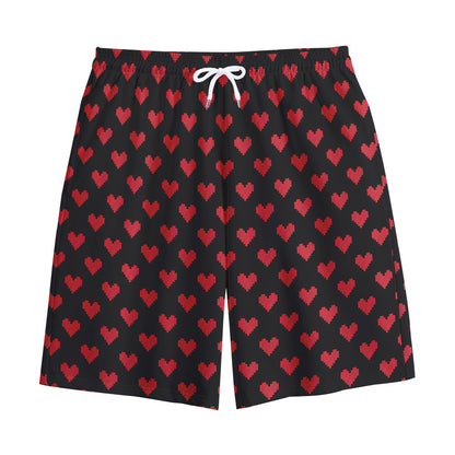 Pixel Heart Pattern Print Cotton Shorts