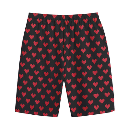 Pixel Heart Pattern Print Cotton Shorts