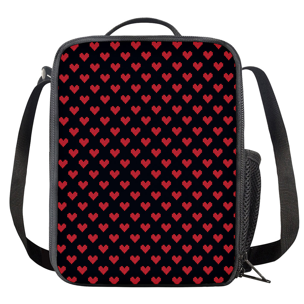 Pixel Heart Pattern Print Crossbody Lunch Bag