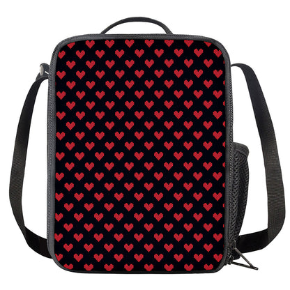 Pixel Heart Pattern Print Crossbody Lunch Bag