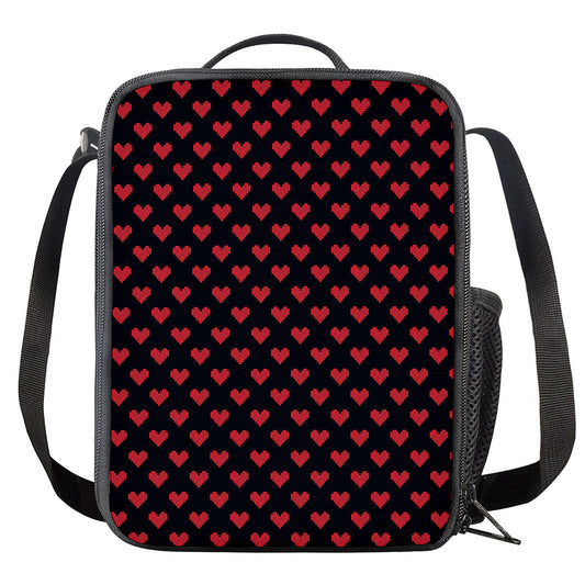 Pixel Heart Pattern Print Crossbody Lunch Bag