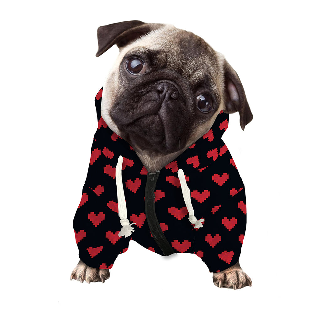 Pixel Heart Pattern Print Dog Zip Up Hoodie