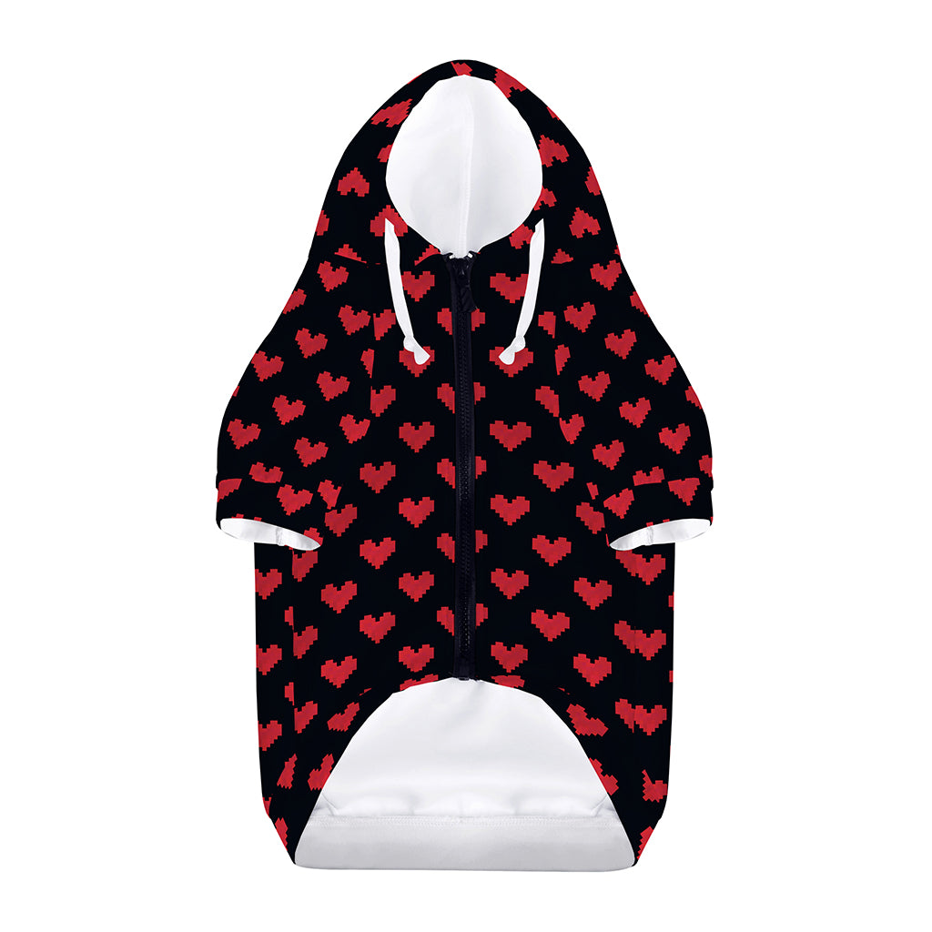 Pixel Heart Pattern Print Dog Zip Up Hoodie