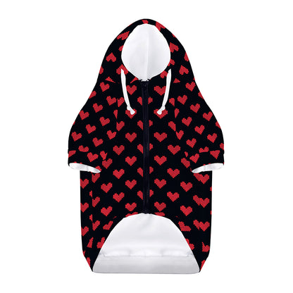 Pixel Heart Pattern Print Dog Zip Up Hoodie