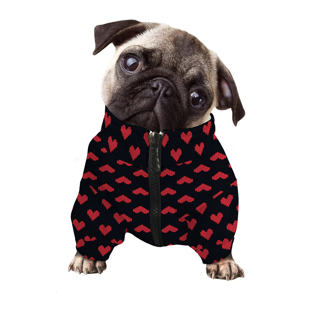 Pixel Heart Pattern Print Dog Zip Up Jacket