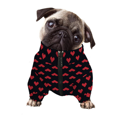 Pixel Heart Pattern Print Dog Zip Up Jacket