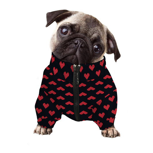 Pixel Heart Pattern Print Dog Zip Up Jacket