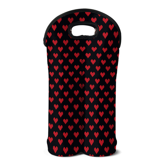 Pixel Heart Pattern Print Double Neoprene Wine Tote