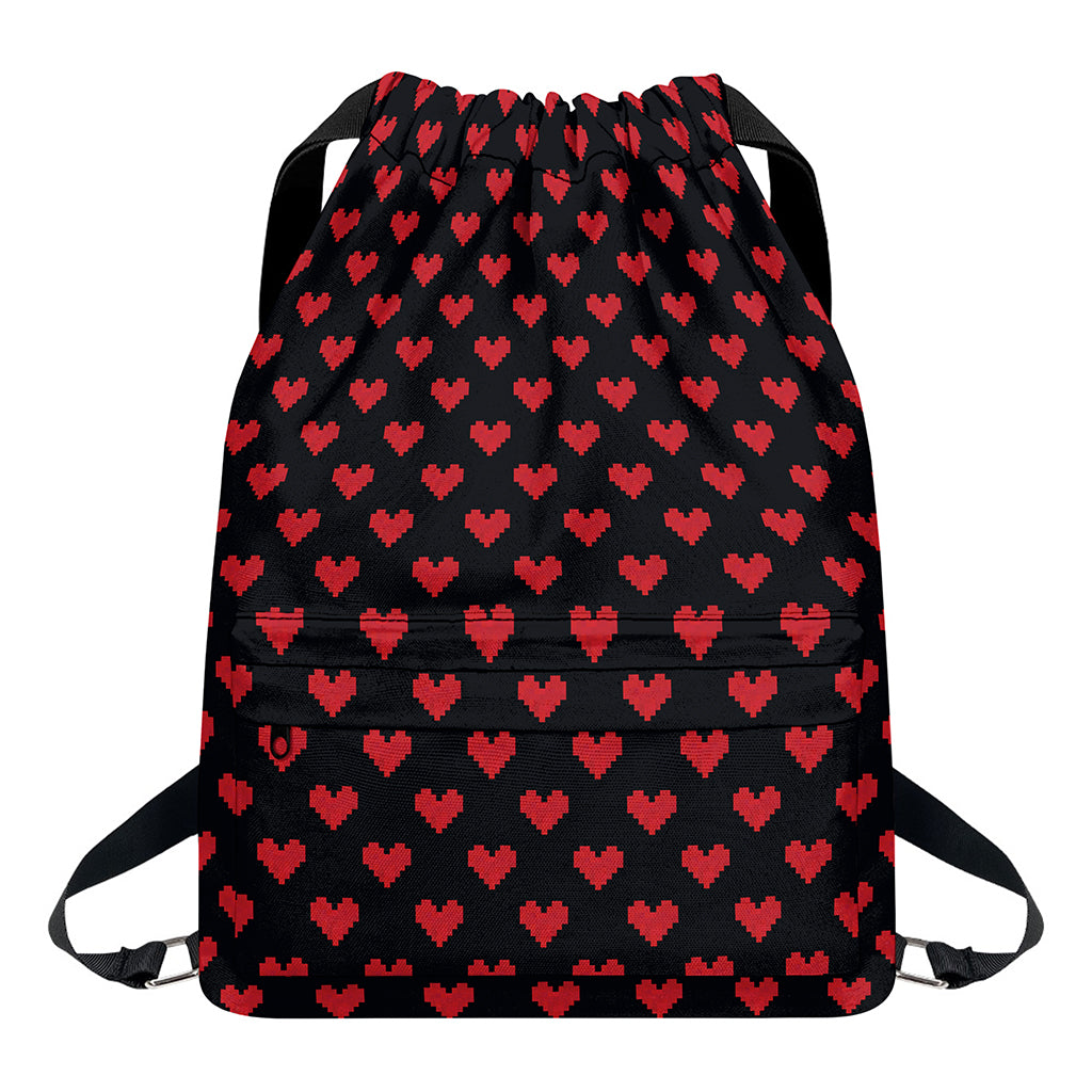 Pixel Heart Pattern Print Drawstring Backpack