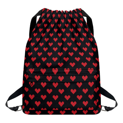 Pixel Heart Pattern Print Drawstring Backpack
