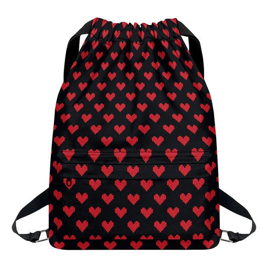 Pixel Heart Pattern Print Drawstring Backpack