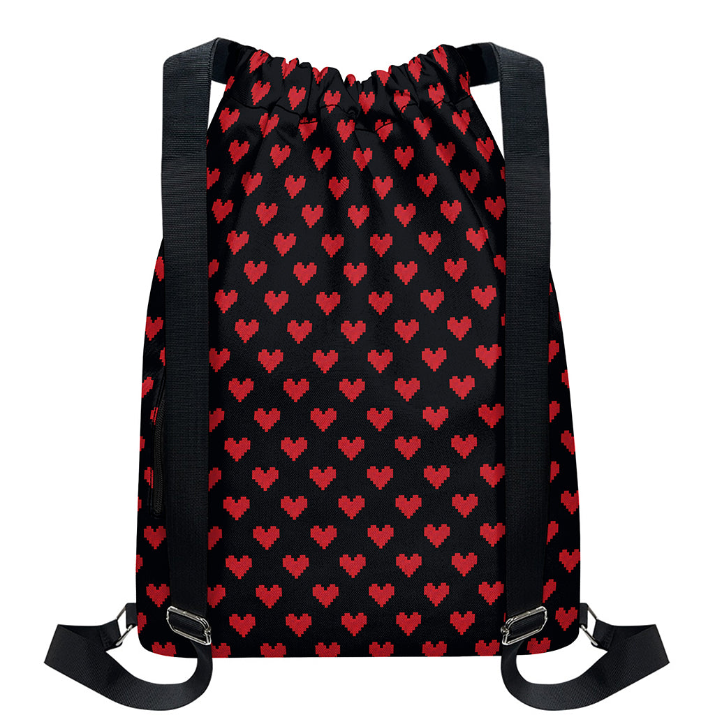 Pixel Heart Pattern Print Drawstring Backpack