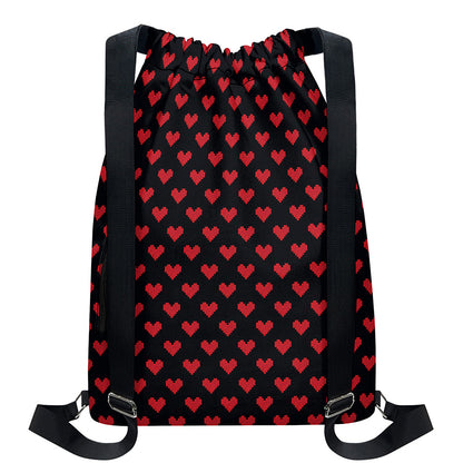 Pixel Heart Pattern Print Drawstring Backpack